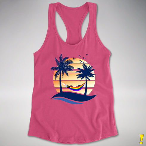 LGBTQ Progress Pride Hammock Summer Beach Sunset Racerback Tank - Hot Pink